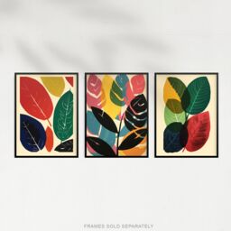 Artery8 Wall Art Print Set of 3 Abstract Leaf Artworks Colourful Boho Leaves Graphic Acrylic & Watercolour Living Room Poster s Pack - thumbnail 5