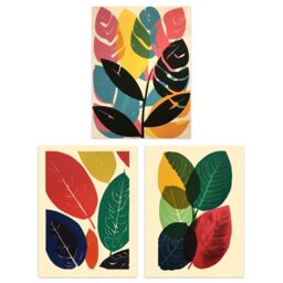 Artery8 Wall Art Print Set of 3 Abstract Leaf Artworks Colourful Boho Leaves Graphic Acrylic & Watercolour Living Room Poster s Pack - thumbnail 1