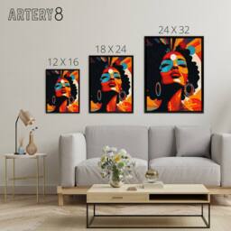 "Artery8 Modern Abstract African Art Colourful Framed Canvas Wall Art Print in Orange - Size: W24"" x H32""" - thumbnail 4