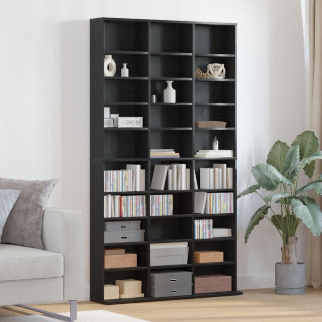 Berkfield Home CD Cabinet Black oak Engineered wood 101 x 23 x 177.5 cm Shelving - image 1