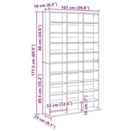 Berkfield Home CD Cabinet Black oak Engineered wood 101 x 23 x 177.5 cm Shelving - thumbnail 9