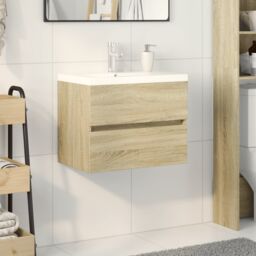 Berkfield Home 2 Piece Bathroom Furniture Set Ceramic & Engineered Wood in Brown - thumbnail 1