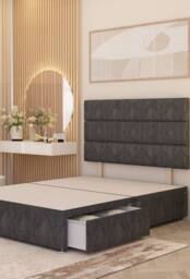 Somnior Chambery 2 Draw Divan Bed Frame with Headboard Tweed Fabric in Charcoal - Size: Double - thumbnail 2