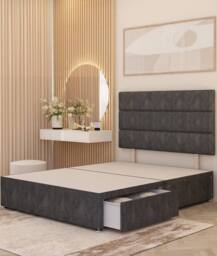 Somnior Chambery 2 Draw Divan Bed Frame with Headboard Tweed Fabric in Charcoal - Size: Double - thumbnail 1