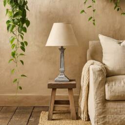Wyld Haus Collioure White Washed Wooden Pedestal Table Lamp Cream Linen Shade in Grey - Size: 10 inches - thumbnail 2