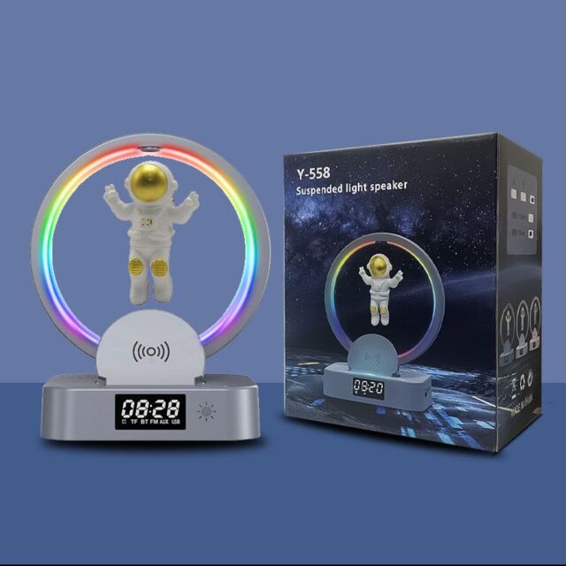 Obasyhig Grey Magnetic Levitation Astronaut Bluetooth Wireless Charger RGB Light Clock in Gold - image 1