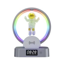 Obasyhig Grey Magnetic Levitation Astronaut Bluetooth Wireless Charger RGB Light Clock in Gold - thumbnail 3