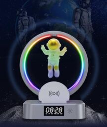 Obasyhig Grey Magnetic Levitation Astronaut Bluetooth Wireless Charger RGB Light Clock in Gold - thumbnail 4