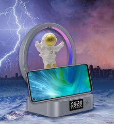 Obasyhig Grey Magnetic Levitation Astronaut Bluetooth Wireless Charger RGB Light Clock in Gold - thumbnail 5