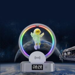Obasyhig Grey Magnetic Levitation Astronaut Bluetooth Wireless Charger RGB Light Clock in Gold - thumbnail 2