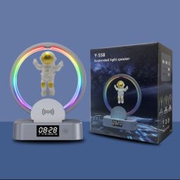 Obasyhig Grey Magnetic Levitation Astronaut Bluetooth Wireless Charger RGB Light Clock in Gold - thumbnail 1