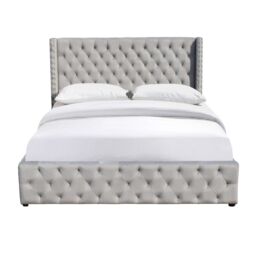 Comfy Living Ltd Winged Plush Velvet Fabric Ottoman Gas Lift Up Storage Bed Frame in Light Grey - Size: Single - thumbnail 2