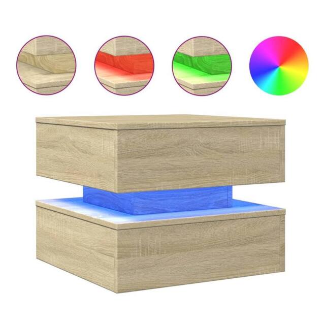 Berkfield Home Coffee Table with LED Lights Sonoma Oak 50x50x40 cm in Light Tan - Size: 50 x 50 x 40 cm - image 1
