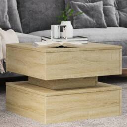 Berkfield Home Coffee Table with LED Lights Sonoma Oak 50x50x40 cm in Light Tan - Size: 50 x 50 x 40 cm - thumbnail 2