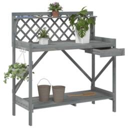 Berkfield Home Potting Bench with Trellis Grey Solid Wood Fir