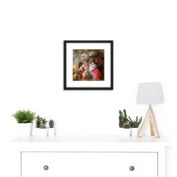 Artery8 Rubens The Holy Family Under An Apple Tree Painting 8X8 Inch Square Wooden Framed Wall Art Print Picture with Mount in Black - thumbnail 2