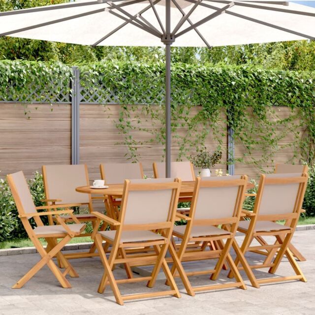 Berkfield Home Folding Garden Chairs 8 pcs Taupe Fabric & Solid Wood - image 1