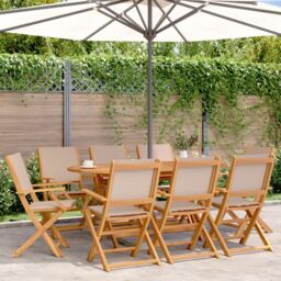 Berkfield Home Folding Garden Chairs 8 pcs Taupe Fabric & Solid Wood - thumbnail 1