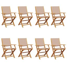 Berkfield Home Folding Garden Chairs 8 pcs Taupe Fabric & Solid Wood - thumbnail 2