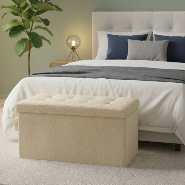 Snug City Crushed Velvet Rectangle Storage Box with Lid Elegant Organizer in Cream - Size: Large - image 1