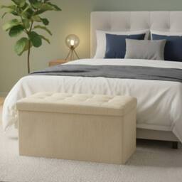 Snug City Crushed Velvet Rectangle Storage Box with Lid Elegant Organizer in Cream - Size: Large