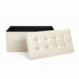 Snug City Crushed Velvet Rectangle Storage Box with Lid Elegant Organizer in Cream - Size: Large - thumbnail 2