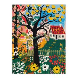 "Artery8 Cottage House Garden Flowers Folk Art Painting Wall Art Print - Size: W12"" x H16""" - thumbnail 1