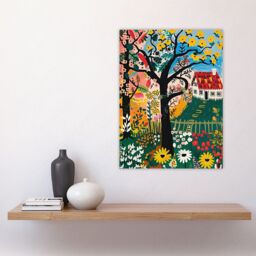 "Artery8 Cottage House Garden Flowers Folk Art Painting Wall Art Print - Size: W12"" x H16""" - thumbnail 4
