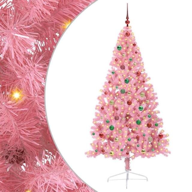 Berkfield Home Artificial Pre-lit Christmas Tree with 300 LEDs Pink 180 cm PVC - image 1