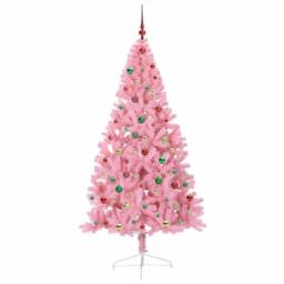 Berkfield Home Artificial Pre-lit Christmas Tree with 300 LEDs Pink 180 cm PVC - thumbnail 5