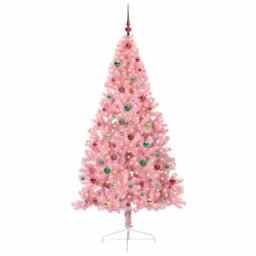 Berkfield Home Artificial Pre-lit Christmas Tree with 300 LEDs Pink 180 cm PVC - thumbnail 2