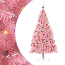 Berkfield Home Artificial Pre-lit Christmas Tree with 300 LEDs Pink 180 cm PVC