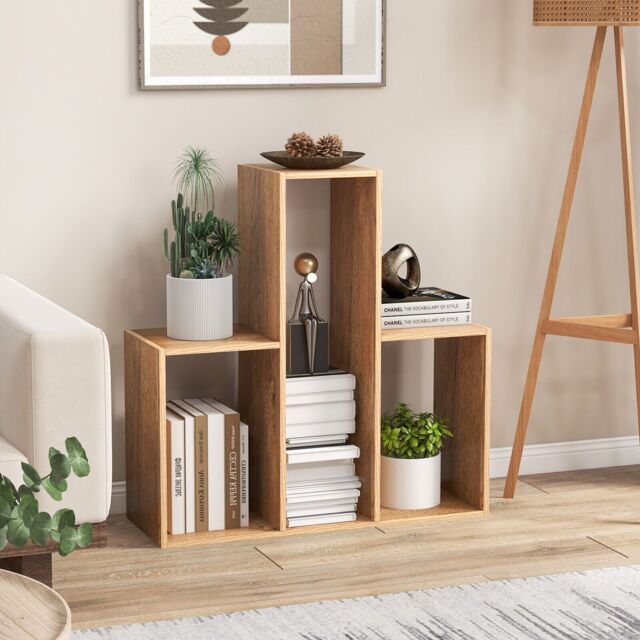 Costway Convex Bookshelf 3-Shelf Bookcase Modern Display Storage Shelf in Natural - image 1