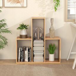 Costway Convex Bookshelf 3-Shelf Bookcase Modern Display Storage Shelf in Natural - thumbnail 3