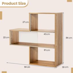 Costway Convex Bookshelf 3-Shelf Bookcase Modern Display Storage Shelf in Natural - thumbnail 2
