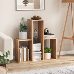 Costway Convex Bookshelf 3-Shelf Bookcase Modern Display Storage Shelf in Natural - thumbnail 1
