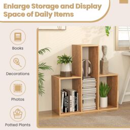 Costway Convex Bookshelf 3-Shelf Bookcase Modern Display Storage Shelf in Natural - thumbnail 6
