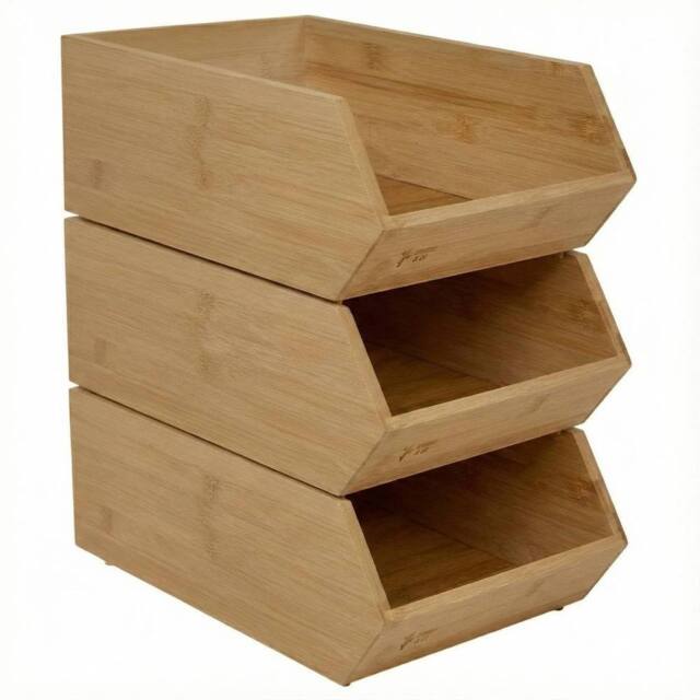 Havendro 3PCS Single Compartment Wooden Cosmetic Organiser Makeup Storage in Natural - image 1
