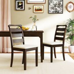 Costway Modern Dining Chair Set of 2 Upholstered Farmhouse Chairs in Walnut