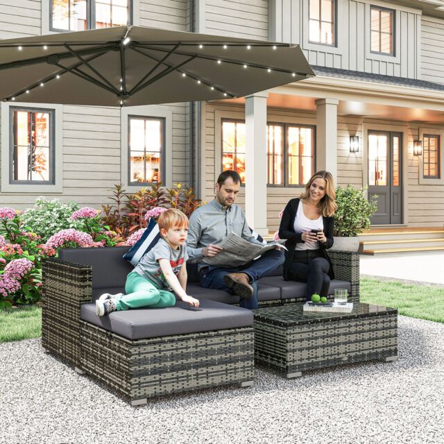 OUTSUNNY 5 Pieces Rattan Sofa Set Wicker Sectional Cushion Patio in Grey - image 1
