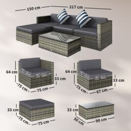 OUTSUNNY 5 Pieces Rattan Sofa Set Wicker Sectional Cushion Patio in Grey - thumbnail 3