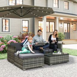 OUTSUNNY 5 Pieces Rattan Sofa Set Wicker Sectional Cushion Patio in Grey - thumbnail 1