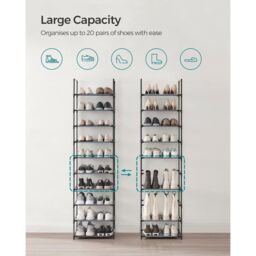 SONGMICS 10-Tier Shoe Storage Stand Metal Frame with Non-Woven Fabric in Grey - thumbnail 4