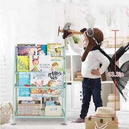 Huhote Wood Kids Book Rack with Toy Storage Bookcase Bookshelf Small Place in Green - thumbnail 3