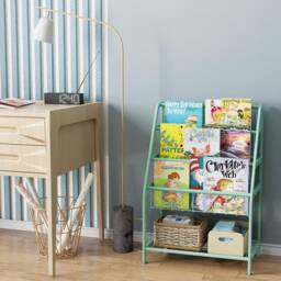 Huhote Wood Kids Book Rack with Toy Storage Bookcase Bookshelf Small Place in Green - thumbnail 2