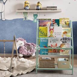 Huhote Wood Kids Book Rack with Toy Storage Bookcase Bookshelf Small Place in Green - thumbnail 4