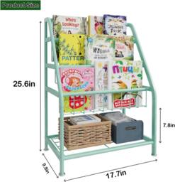 Huhote Wood Kids Book Rack with Toy Storage Bookcase Bookshelf Small Place in Green - thumbnail 6