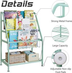 Huhote Wood Kids Book Rack with Toy Storage Bookcase Bookshelf Small Place in Green - thumbnail 5