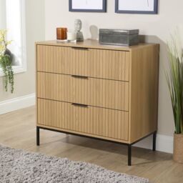Home Source Wisbech Wide Chest of 3 Drawers Wooden Bedroom Clothing Storage Unit in Brown