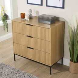 Home Source Wisbech Wide Chest of 3 Drawers Wooden Bedroom Clothing Storage Unit in Brown - thumbnail 2